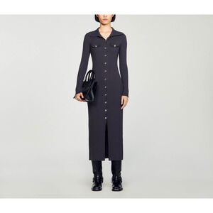 Sandro 'Knit' Grey Long Sleeve Maxi Dress Size S
